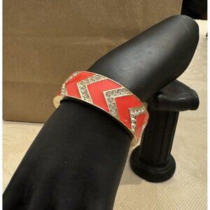 Ann Taylor Bracelet Bangle Enamel Red Crystals Hinged Clamper Cuff
